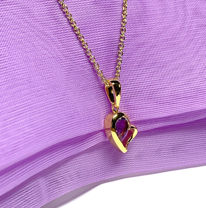 Real purple amethyst heart shape necklace pendant sterling silver gilt