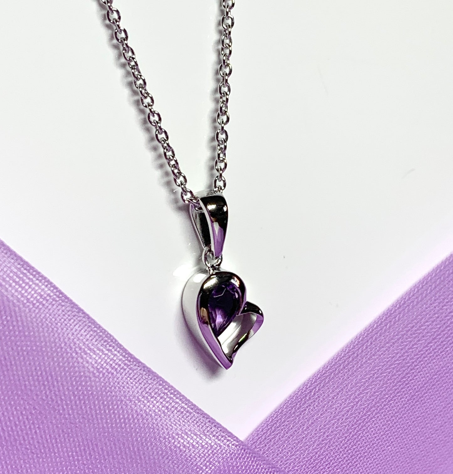 Real purple amethyst heart shape necklace pendant sterling silver