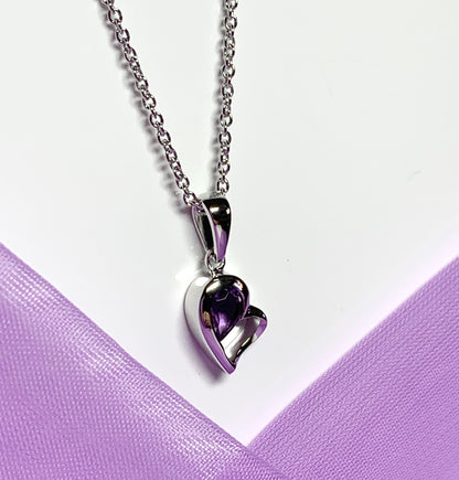 Real purple amethyst heart shape necklace pendant sterling silver