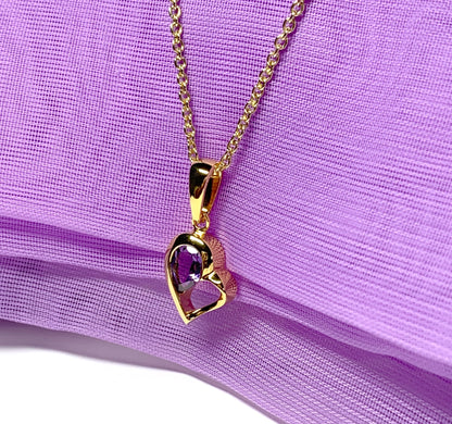 Real purple amethyst heart shape necklace pendant sterling silver gilt