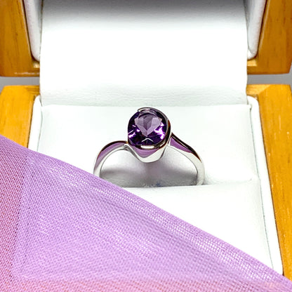 Real purple amethyst ring fancy oval swirl sterling silver