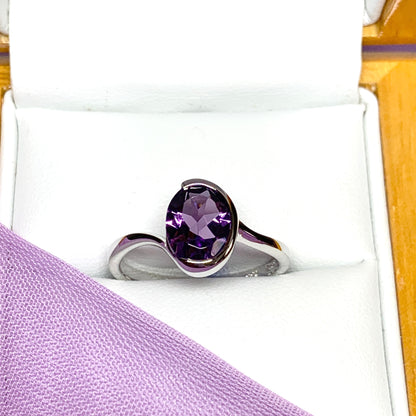 Real purple amethyst ring fancy oval swirl sterling silver