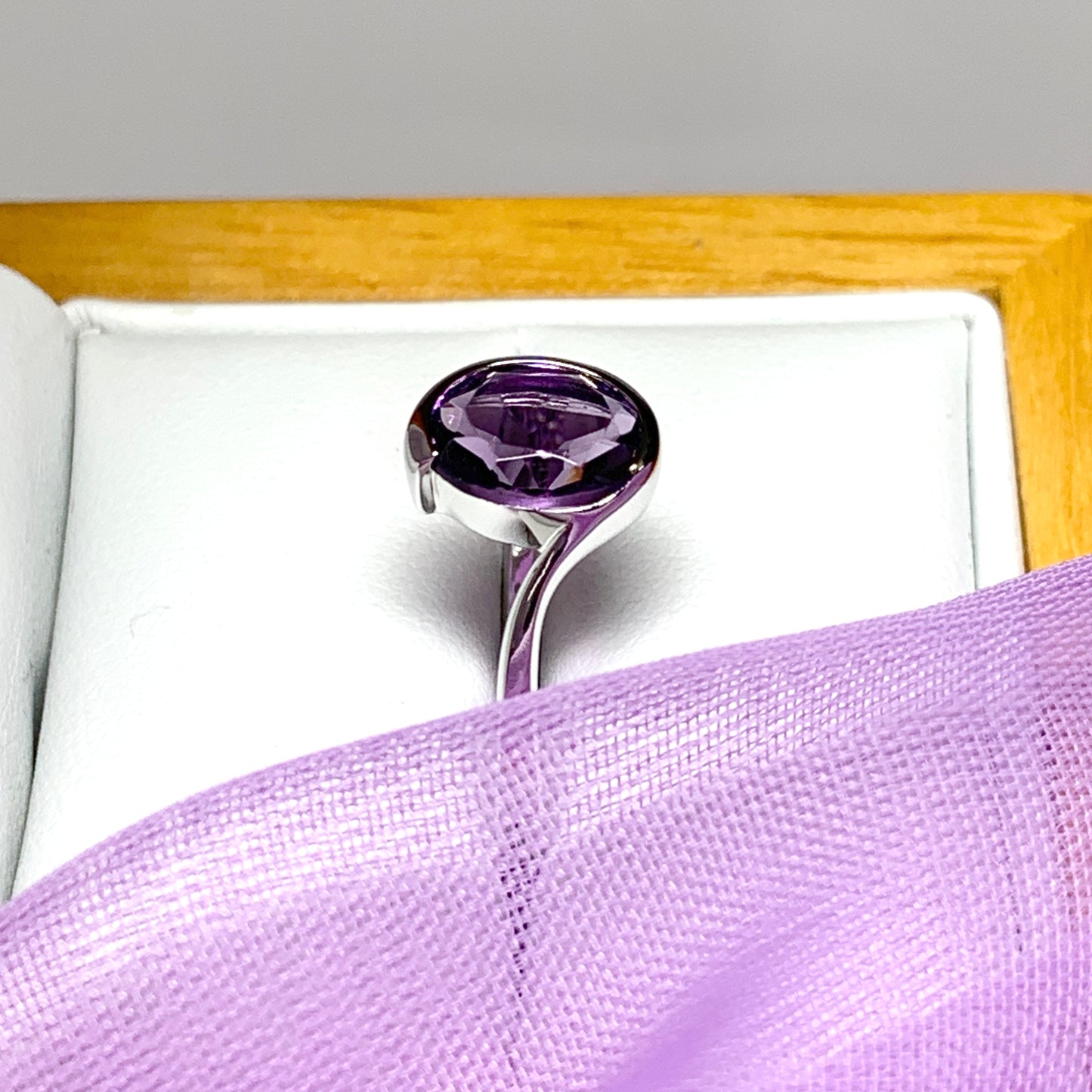 Real purple amethyst ring fancy oval swirl sterling silver