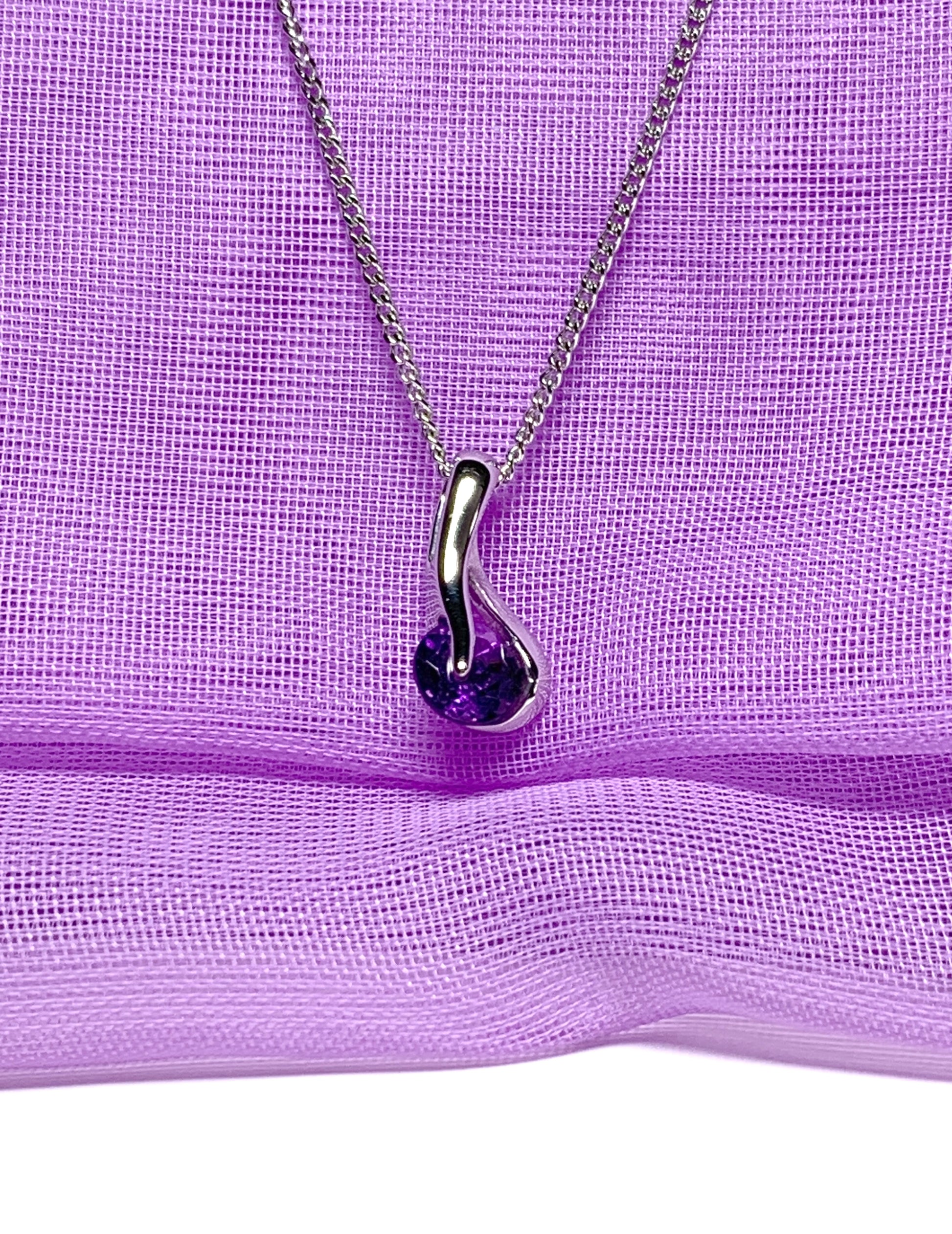 Real purple amethyst white gold necklace
