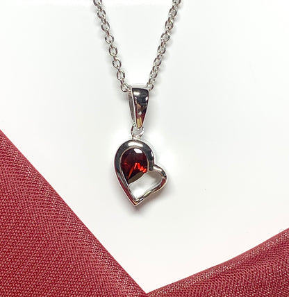 Real red garnet heart shape necklace pendant sterling silver