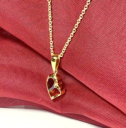 Real red garnet heart shape necklace pendant sterling silver gilt gold plating