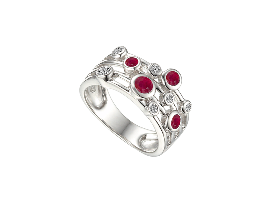 Real red ruby and cubic zirconia Fantasize cocktail dress ring