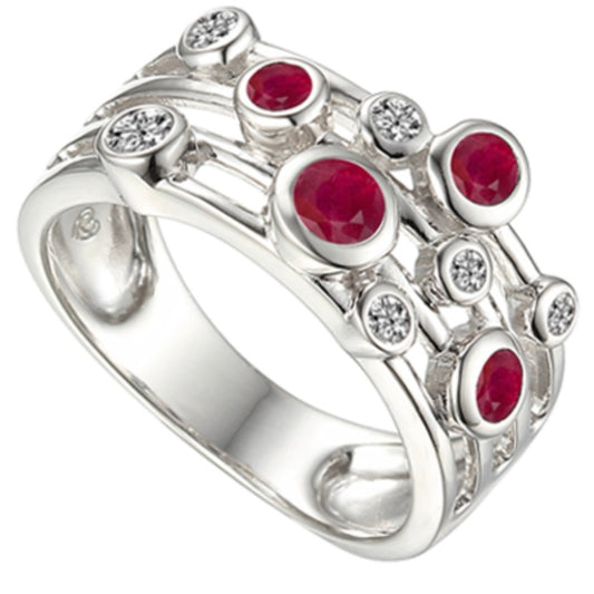 Real red ruby and cubic zirconia Fantasize cocktail dress ring