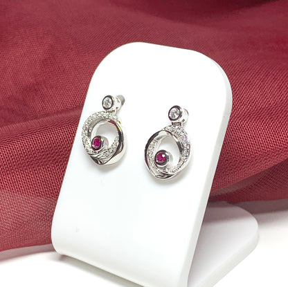 Real red ruby and cubic zirconia round swirl stud earrings