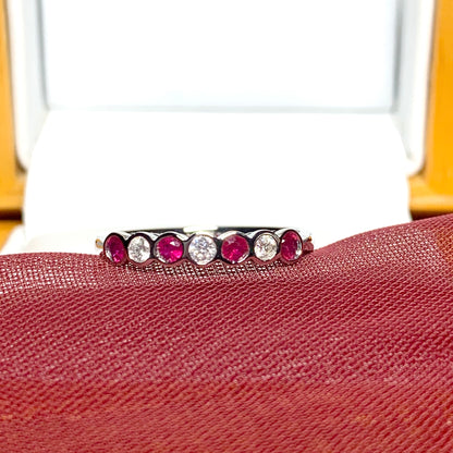 Real red ruby diamond eternity ring white gold