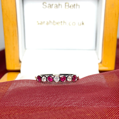 Real red ruby diamond eternity ring white gold