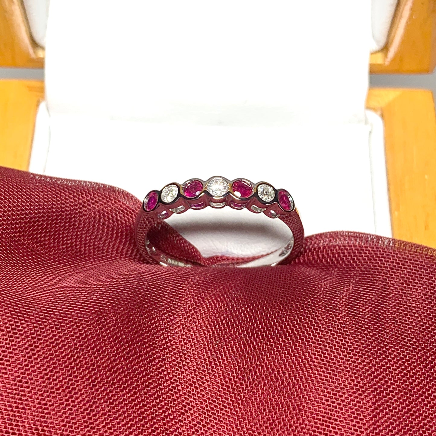 Real red ruby diamond eternity ring white gold