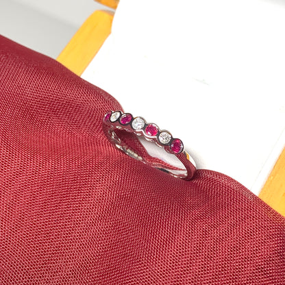 Real red ruby diamond eternity ring white gold