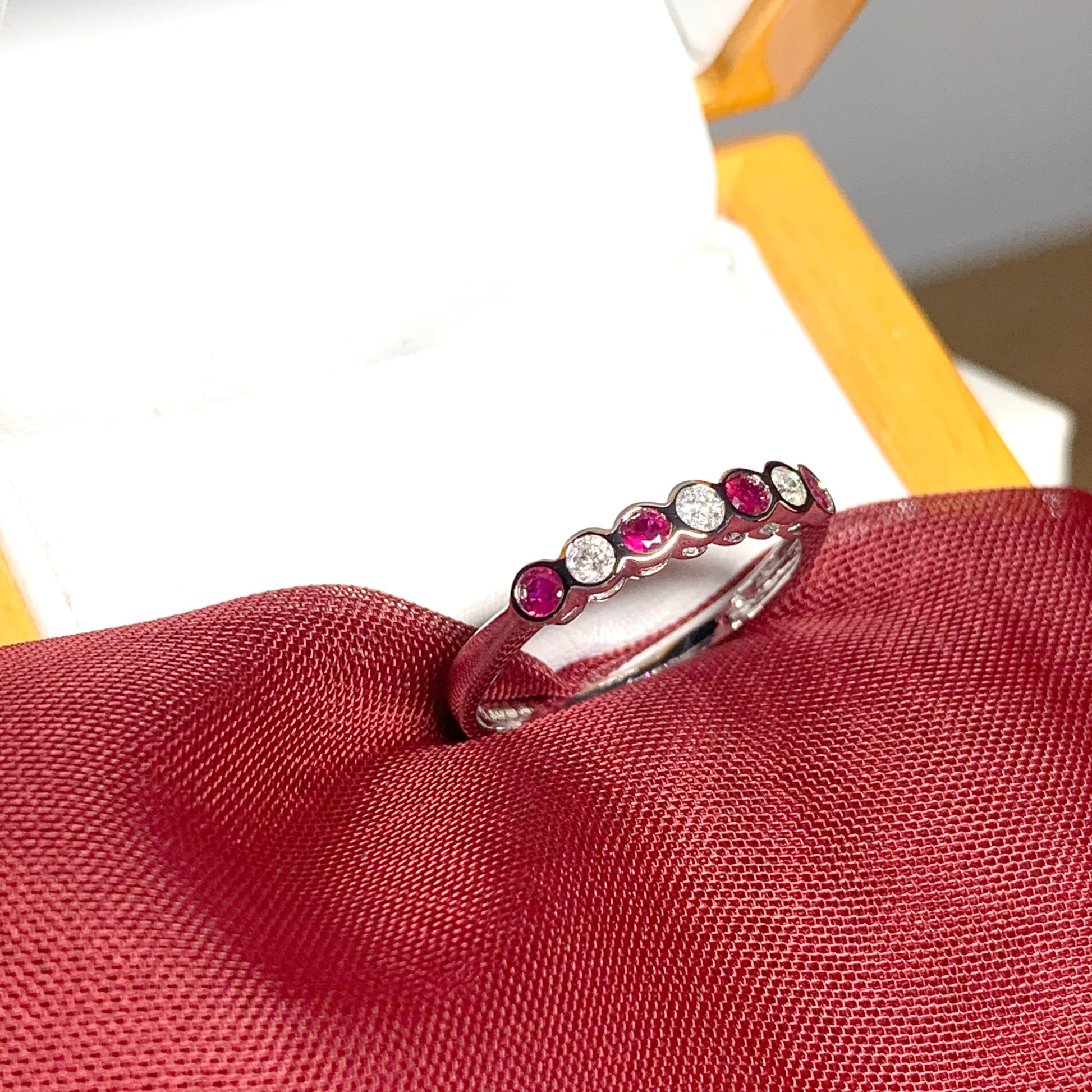 Real red ruby diamond eternity ring white gold