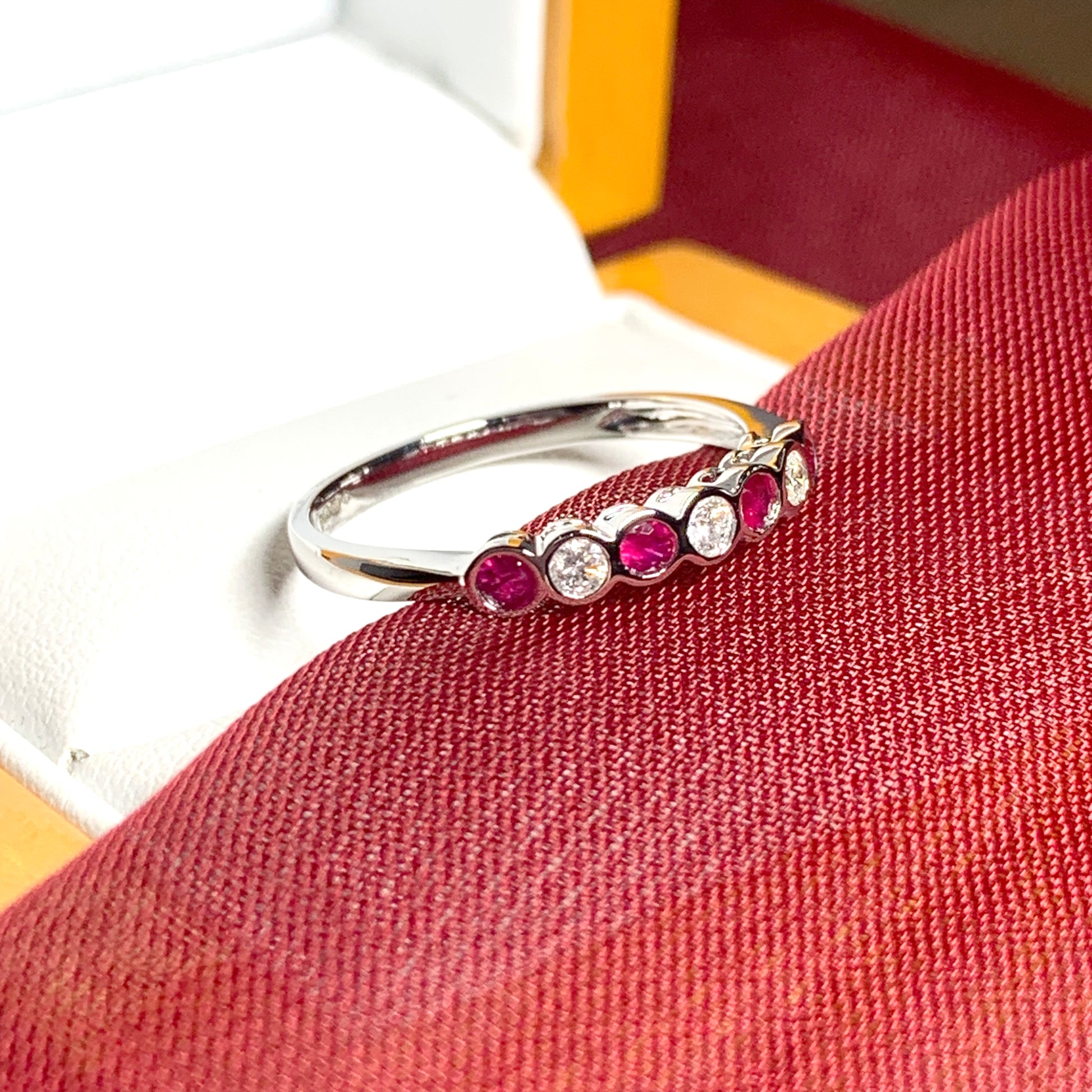 Real red ruby diamond eternity ring white gold