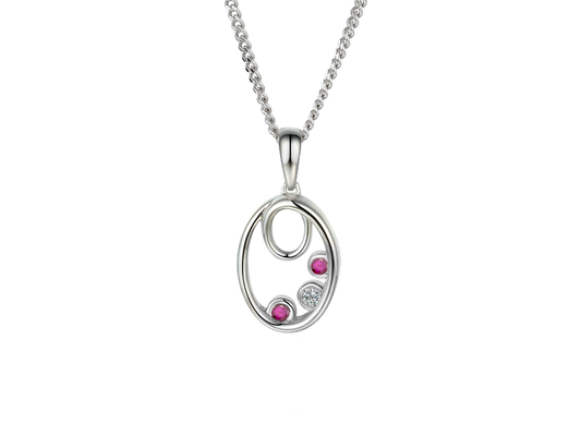 Real red ruby sterling silver oval necklace pendent with cubic zirconia