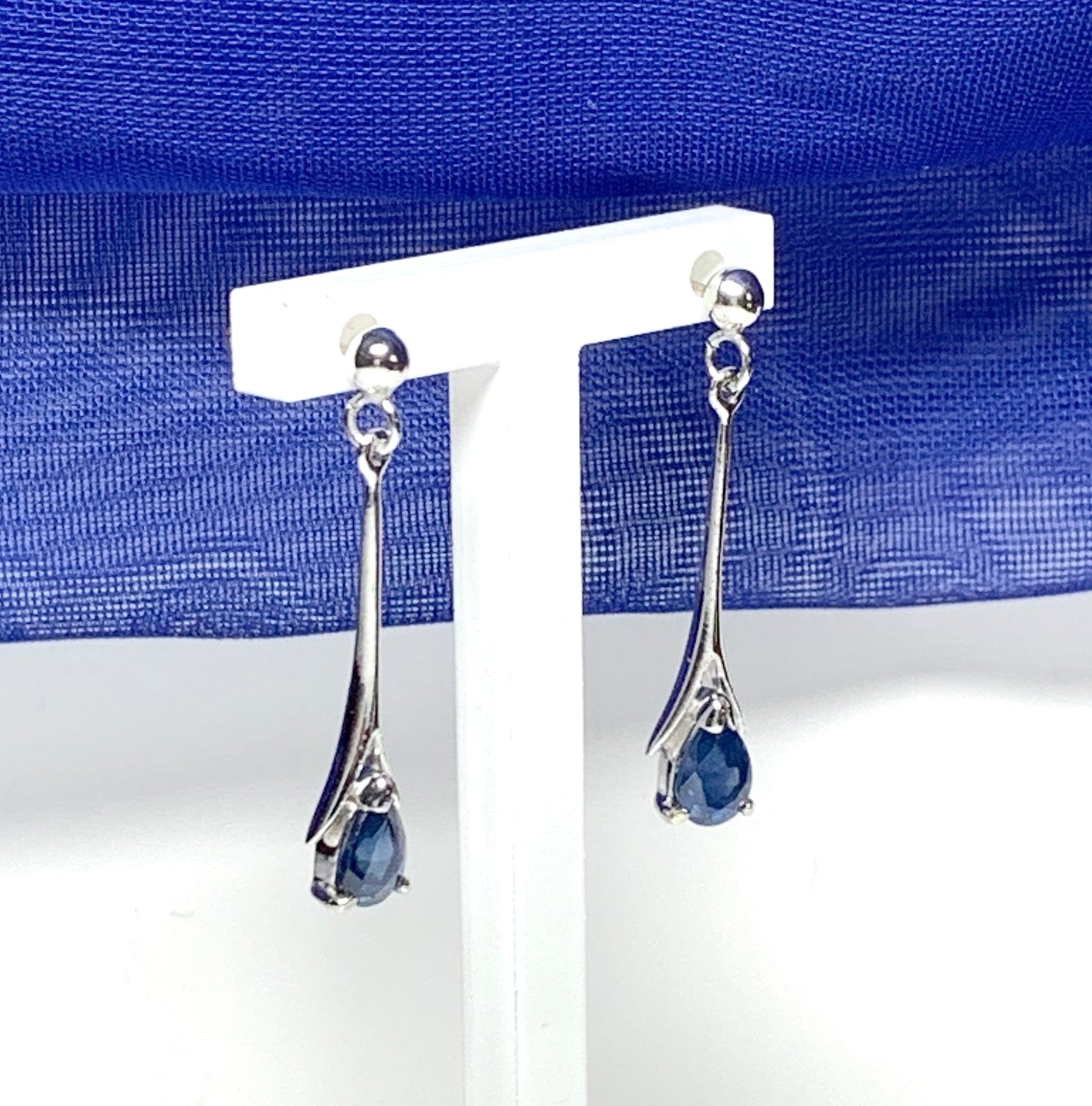 Sapphire white gold long drop earrings