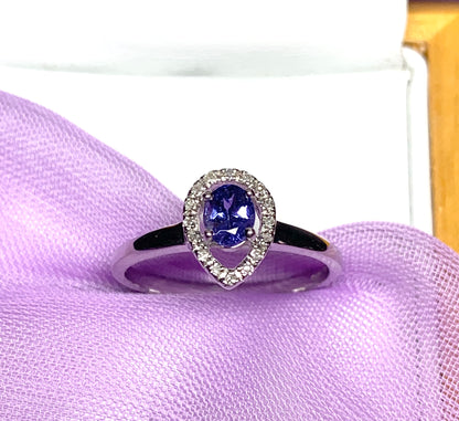 Real tanzanite halo cluster ring real diamonds white gold teardrop pear shaped