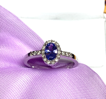 Real tanzanite cluster ring with real diamonds white gold oval