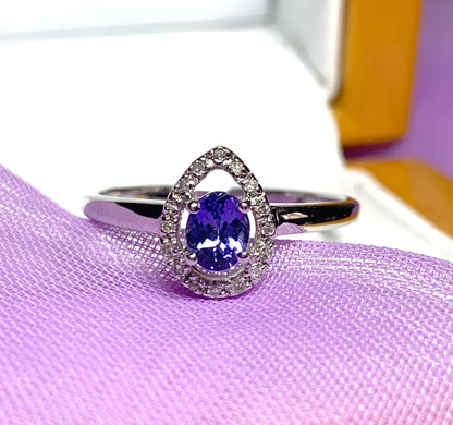 Real tanzanite halo cluster ring real diamonds white gold teardrop pear shaped