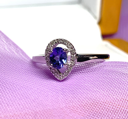 Real tanzanite halo cluster ring real diamonds white gold teardrop pear shaped