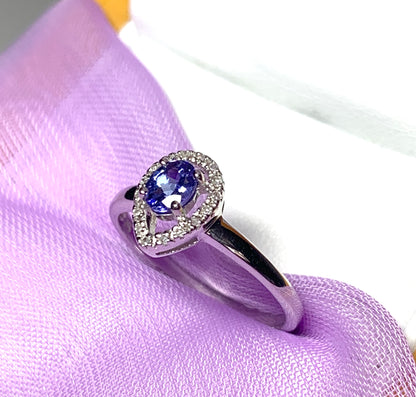 Real tanzanite halo cluster ring real diamonds white gold teardrop pear shaped