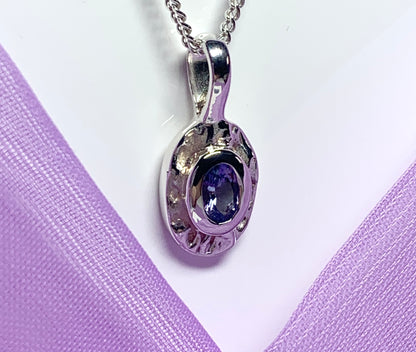 Real tanzanite oval necklace sterling silver