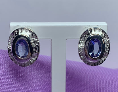 Real tanzanite oval stud earrings sterling silver