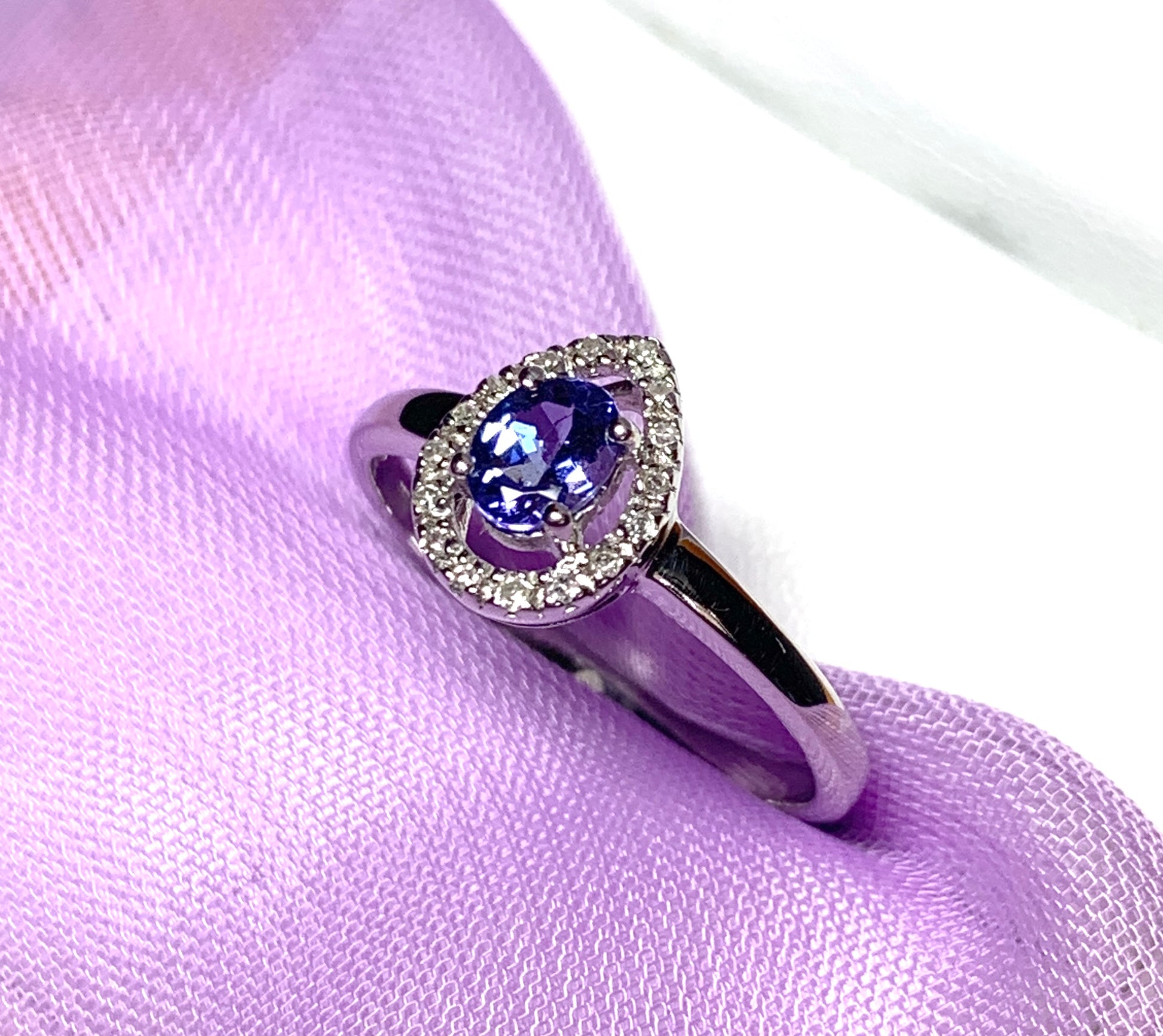 Real tanzanite halo cluster ring real diamonds white gold teardrop pear shaped