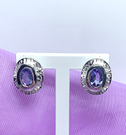 Real tanzanite oval stud earrings sterling silver