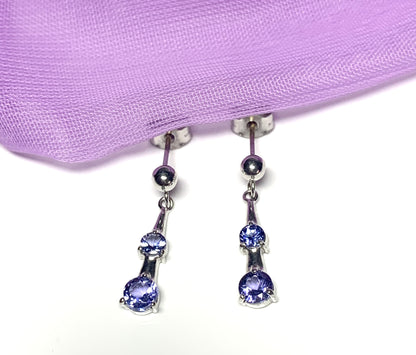 Double real tanzanite white gold earrings drop