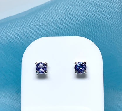 Real tanzanite round white gold round stud earrings