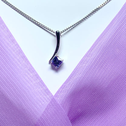 Real tanzanite white gold square necklace