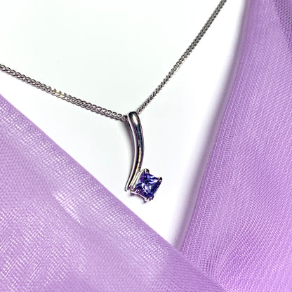 Real tanzanite white gold square necklace