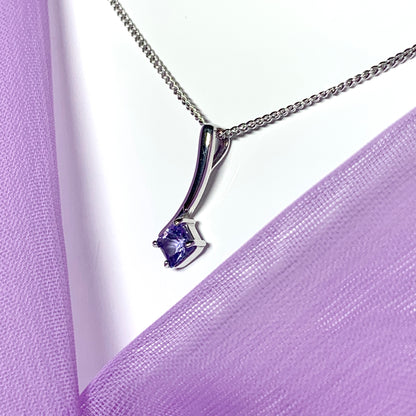 Real tanzanite white gold square necklace