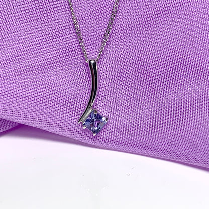 Real tanzanite white gold square necklace