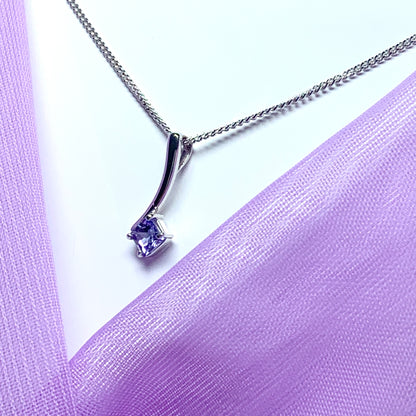 Real tanzanite white gold square necklace