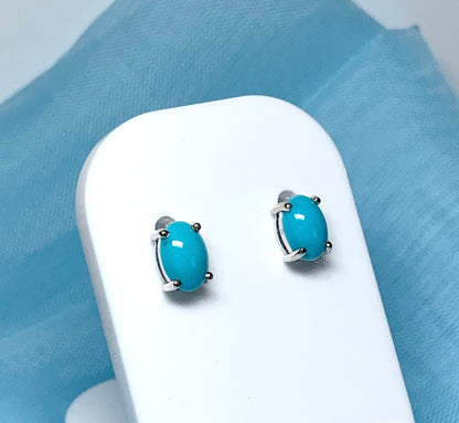 Real turquoise stud earrings oval white gold