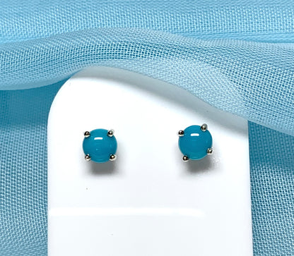 Real turquoise stud earrings round white gold