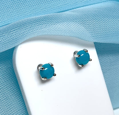 Real turquoise stud earrings round white gold