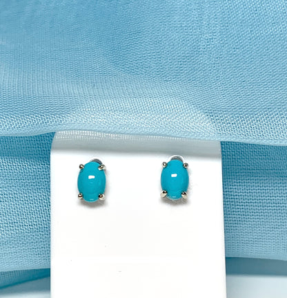 Real turquoise stud earrings oval white gold