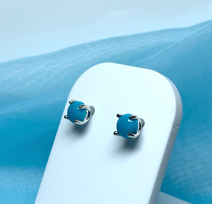 Real turquoise stud earrings round white gold