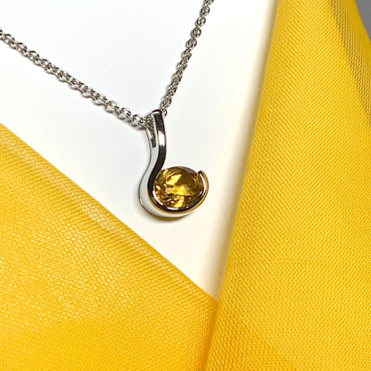 Real yellow citrine necklace oval fancy swirl sterling silver