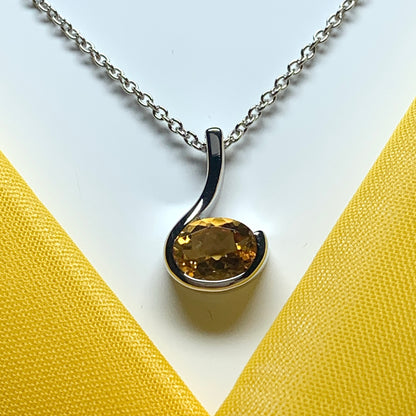 Real yellow citrine necklace oval fancy swirl sterling silver