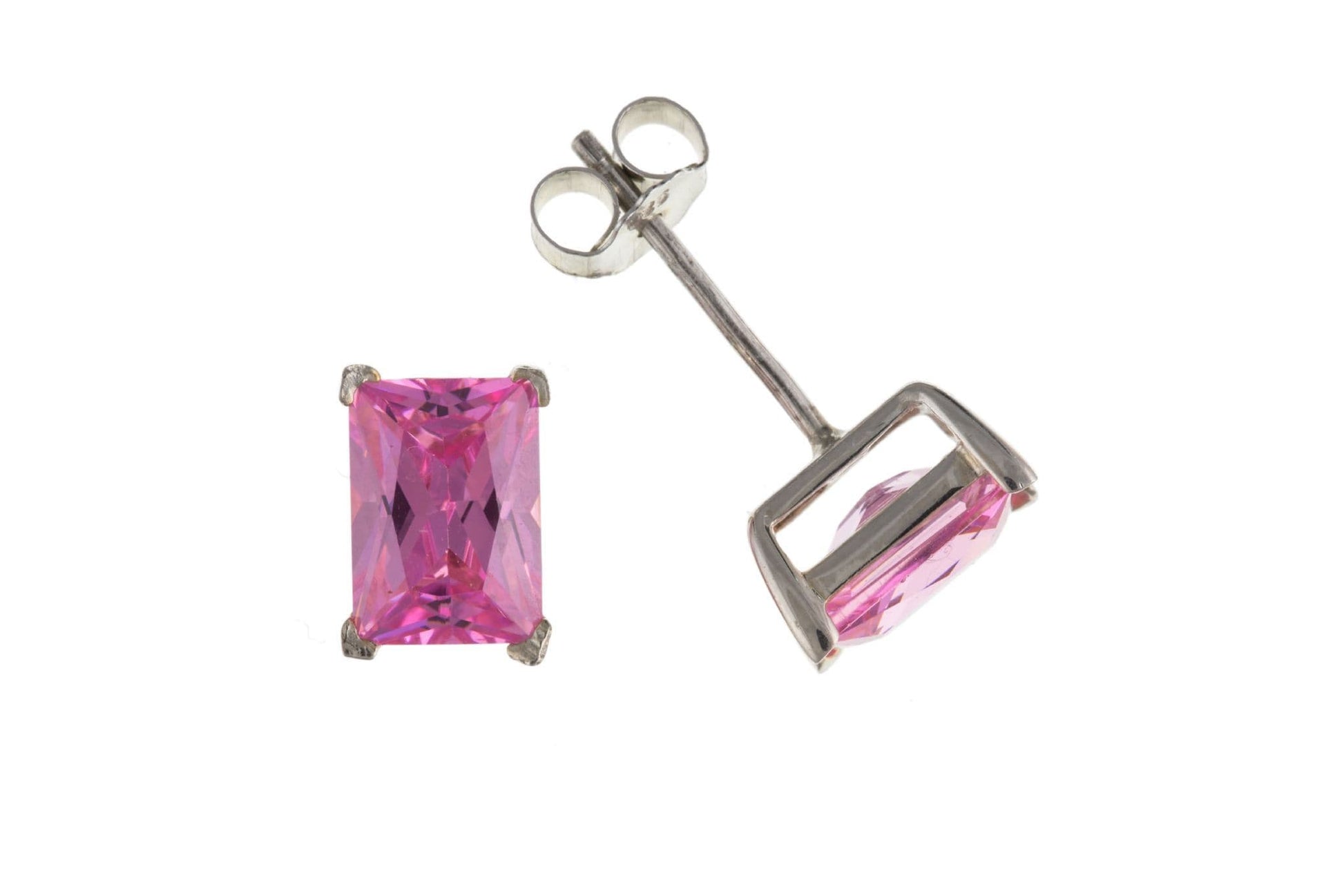 Rectangle shaped pink cubic zirconia silver stud earrings