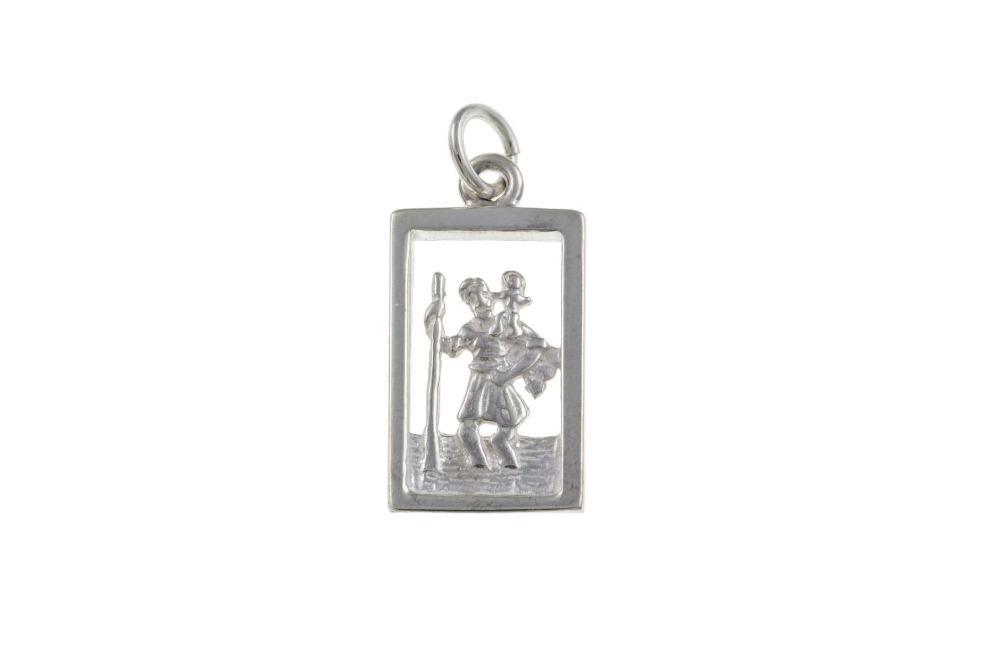 Rectangular pierced sterling silver St. Christopher including chain