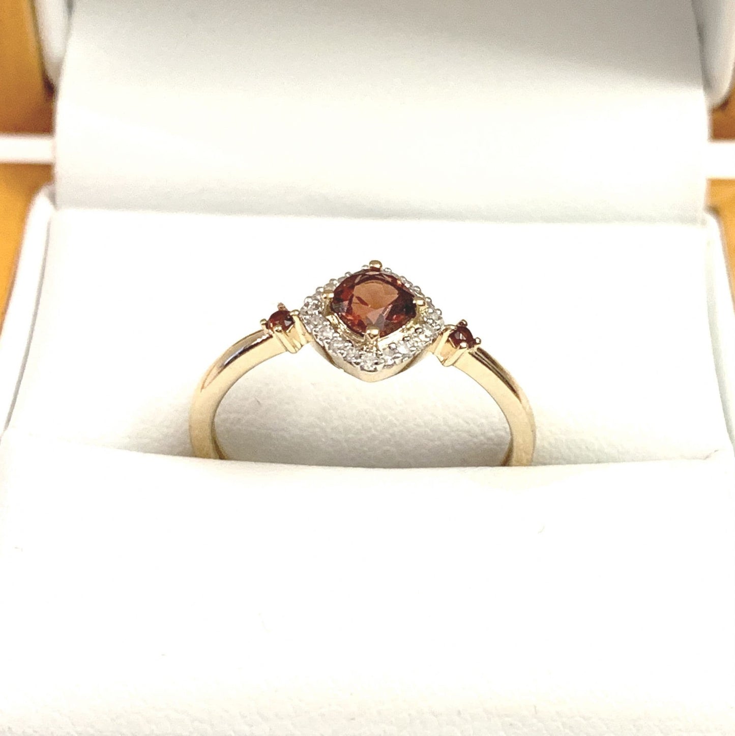 Red Brown Garnet And Diamond Yellow Gold Cluster Ring