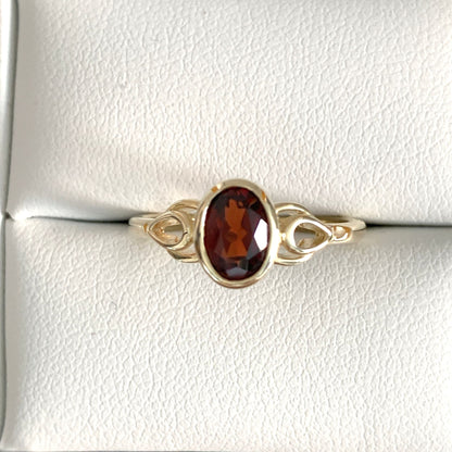 Garnet ring oval red brown garnet yellow gold Celtic