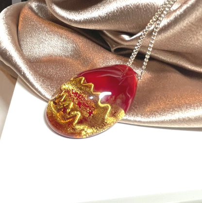 Red Gold Murano Glass Ellipse Necklace