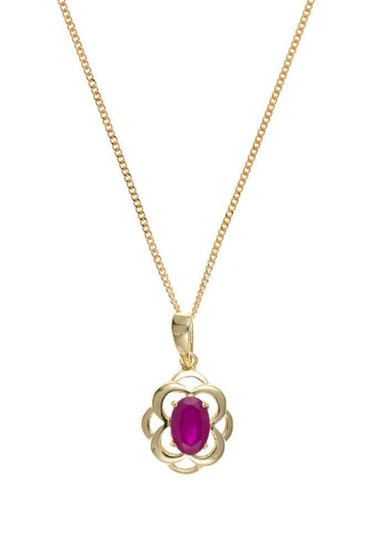 Red Oval Ruby Necklace Yellow Gold